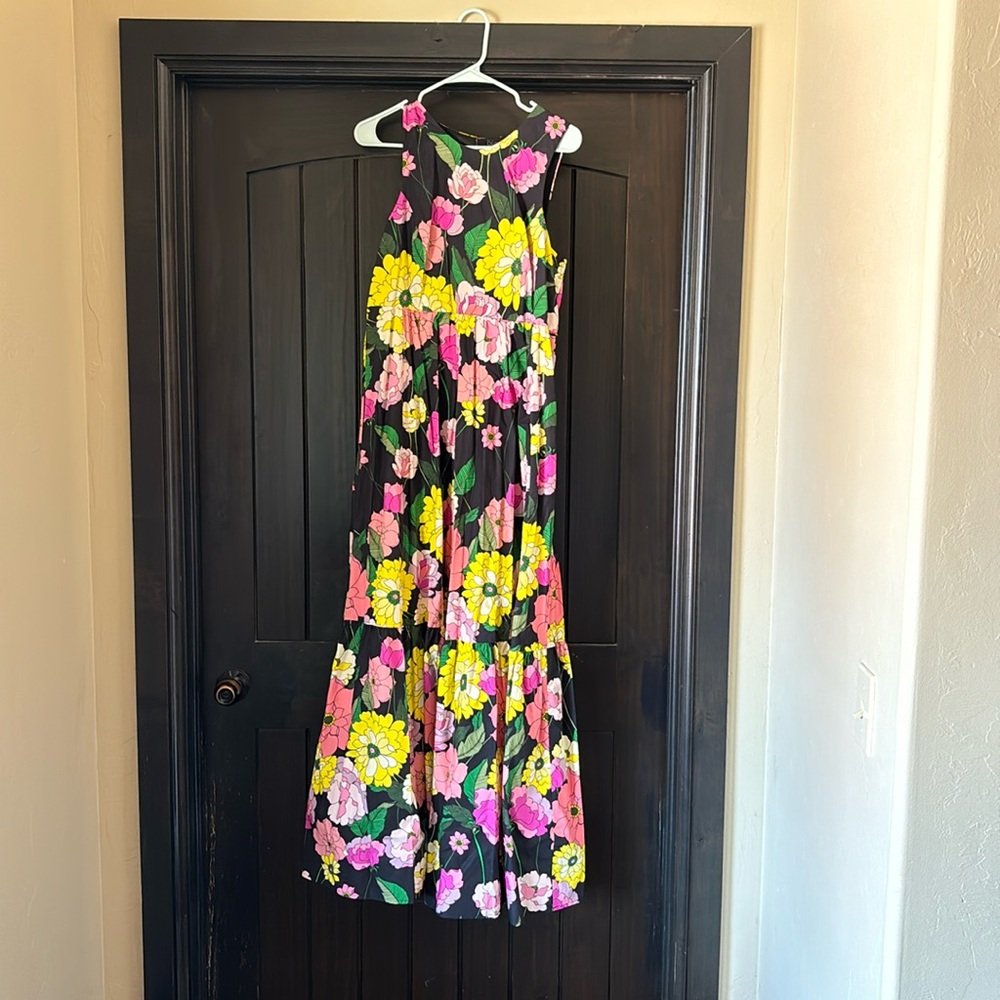 Johnny Was Black Maxi Dress with Yellow, Pink and Green Floral Print
